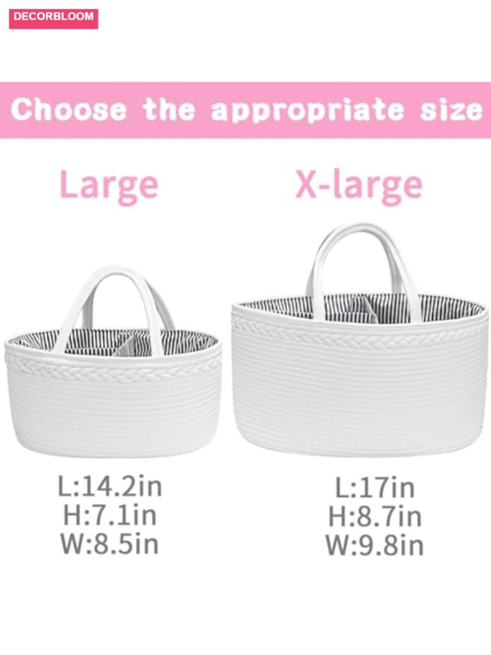 X-Large Cotton Rope Diaper Caddy Organizer with Removable Dividers Nursery - Picture 2 of 5